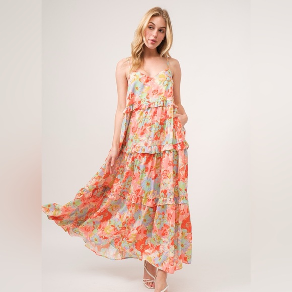 And The Why Ruffled Sleeve Tiered Floral Print Maxi Dress main image 0